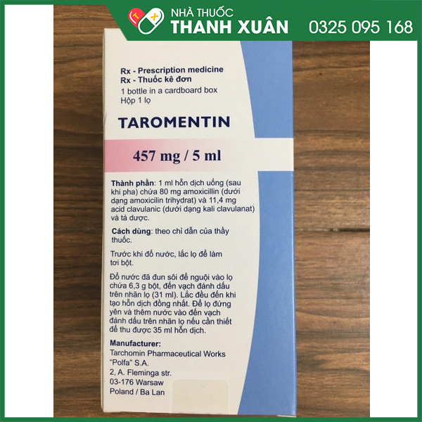 Taromentin 457mg/5ml điều trị nhiễm khuẩn đường hô hấp